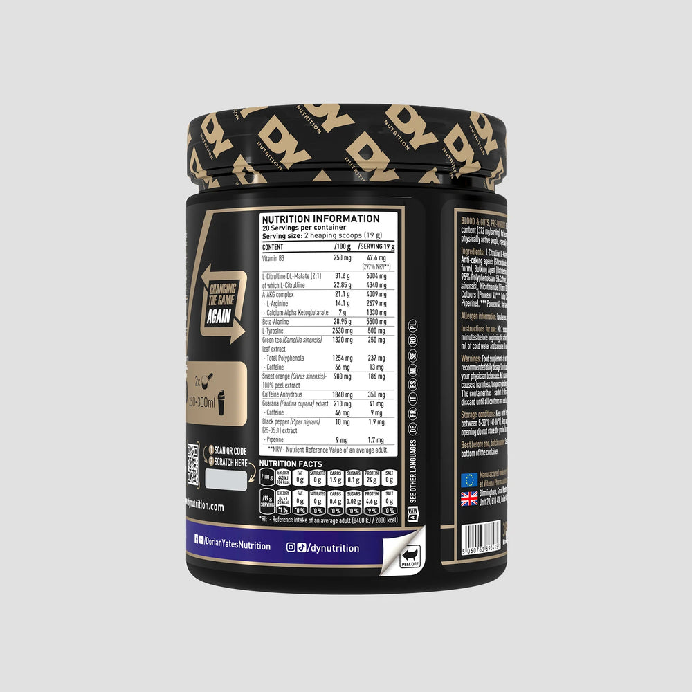 Pre-workout Blood & Guts, DY Nutrition, 380g, pudra, 20 de serviri