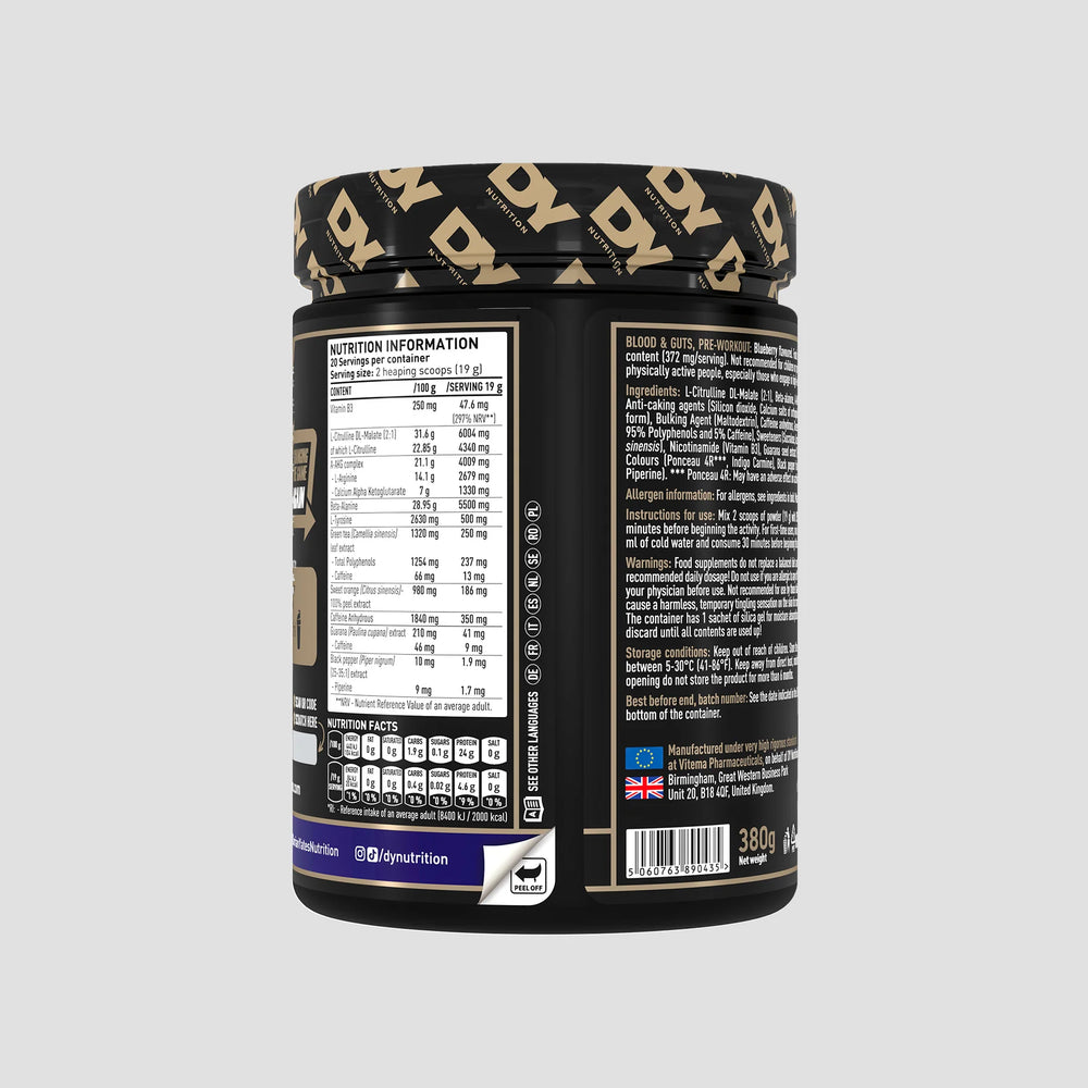 Pre-workout Blood & Guts, DY Nutrition, 380g, pudra, 20 de serviri
