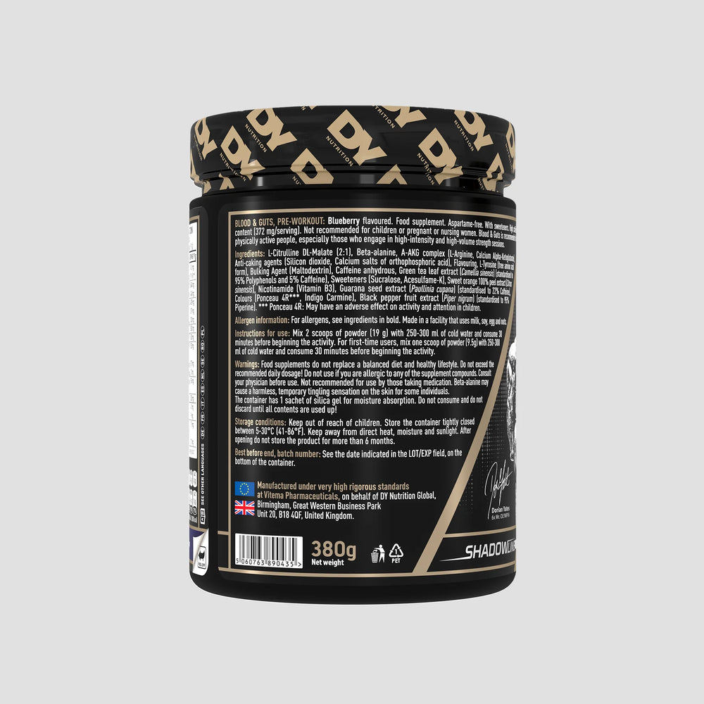 Pre-workout Blood & Guts, DY Nutrition, 380g, pudra, 20 de serviri