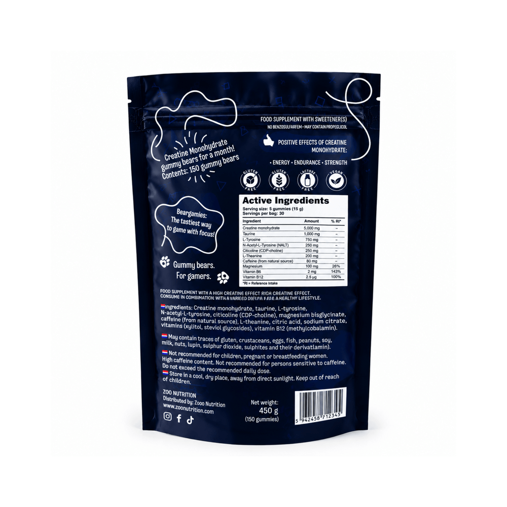 BearGamies® GamerMode, Zooo Nutrition,  150 de ursuleti | Jeleuri cu creatina monohidrat