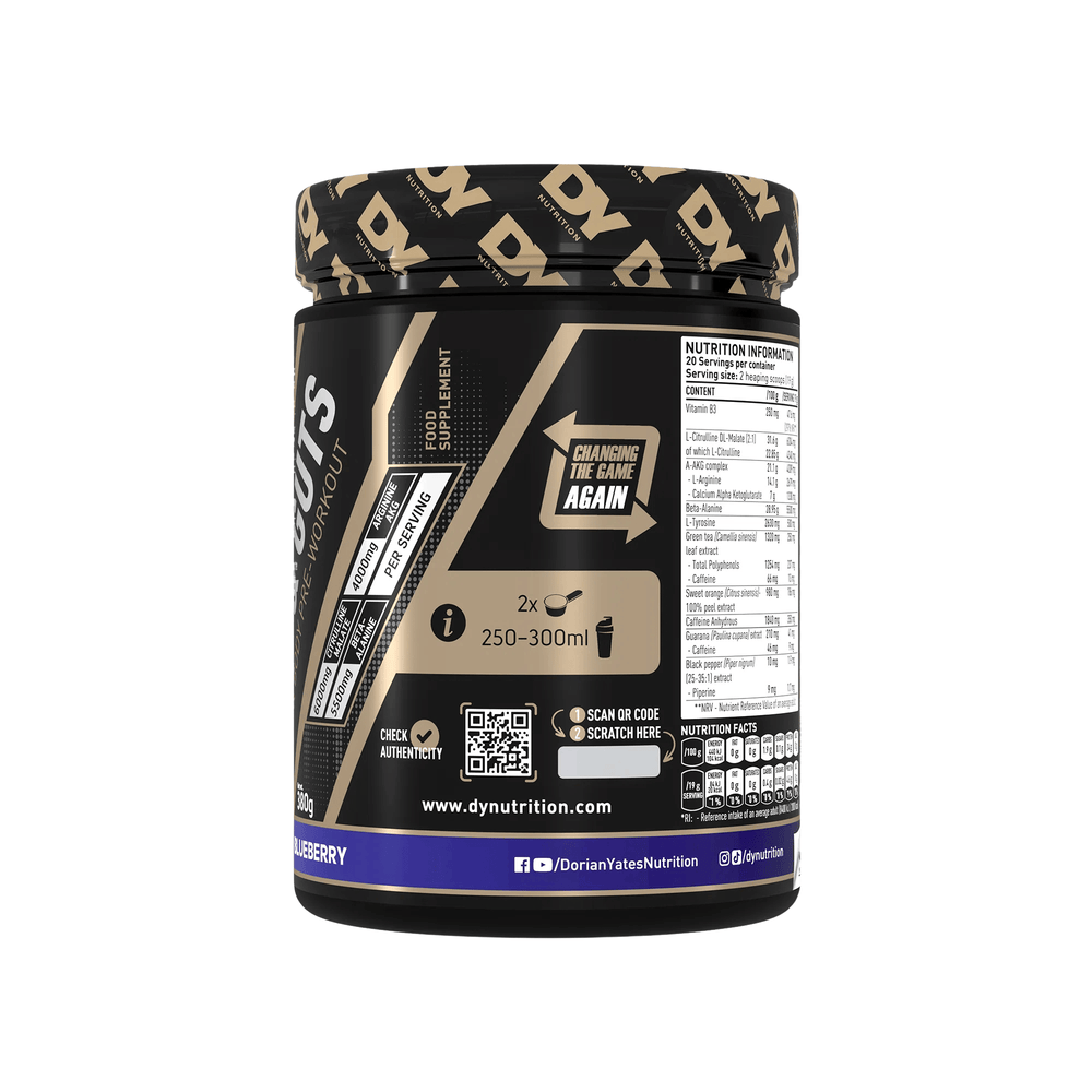 Pre-workout Blood & Guts, DY Nutrition, 380g | Blend cu citrulina, beta-alanina, arginina si cofeina