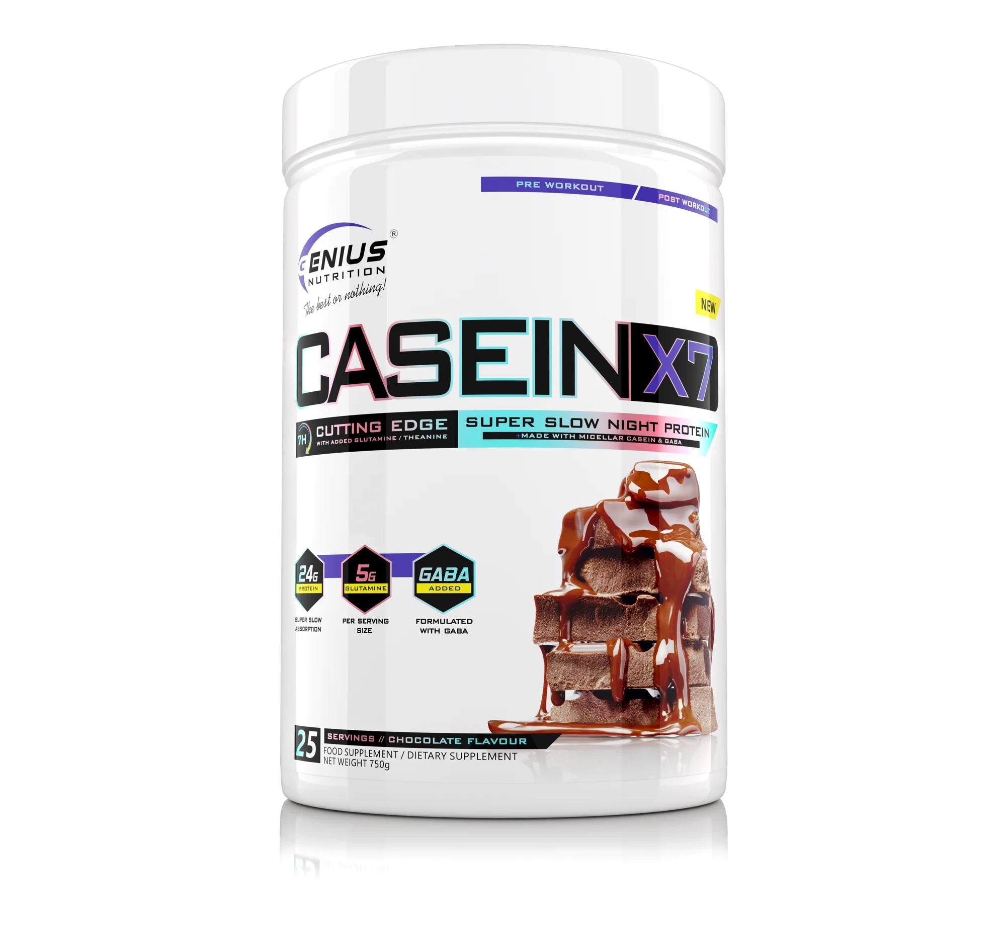 CASEIN-X7 750g/25 serviri, Genius Nutrition, Pudra proteica cazeina