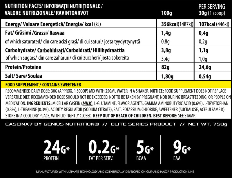 CASEIN-X7 750g/25 serviri, Genius Nutrition, Pudra proteica cazeina