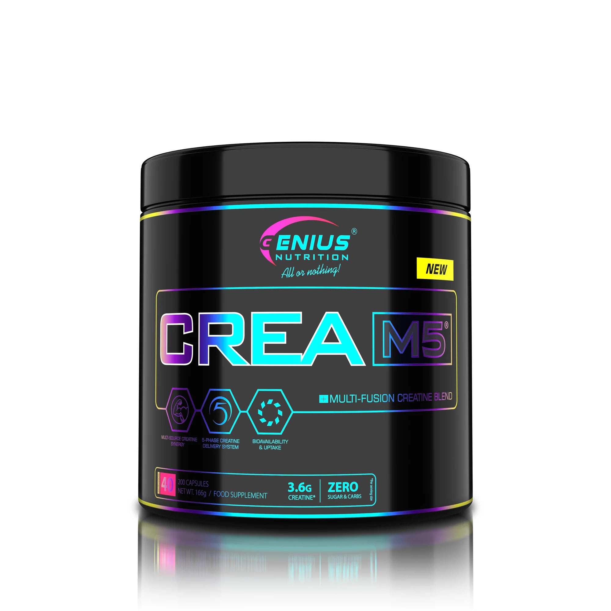 CREA-M5, Genius Nutrition, 200 capsule/40 serviri, Complex multi-fusion creatine blend
