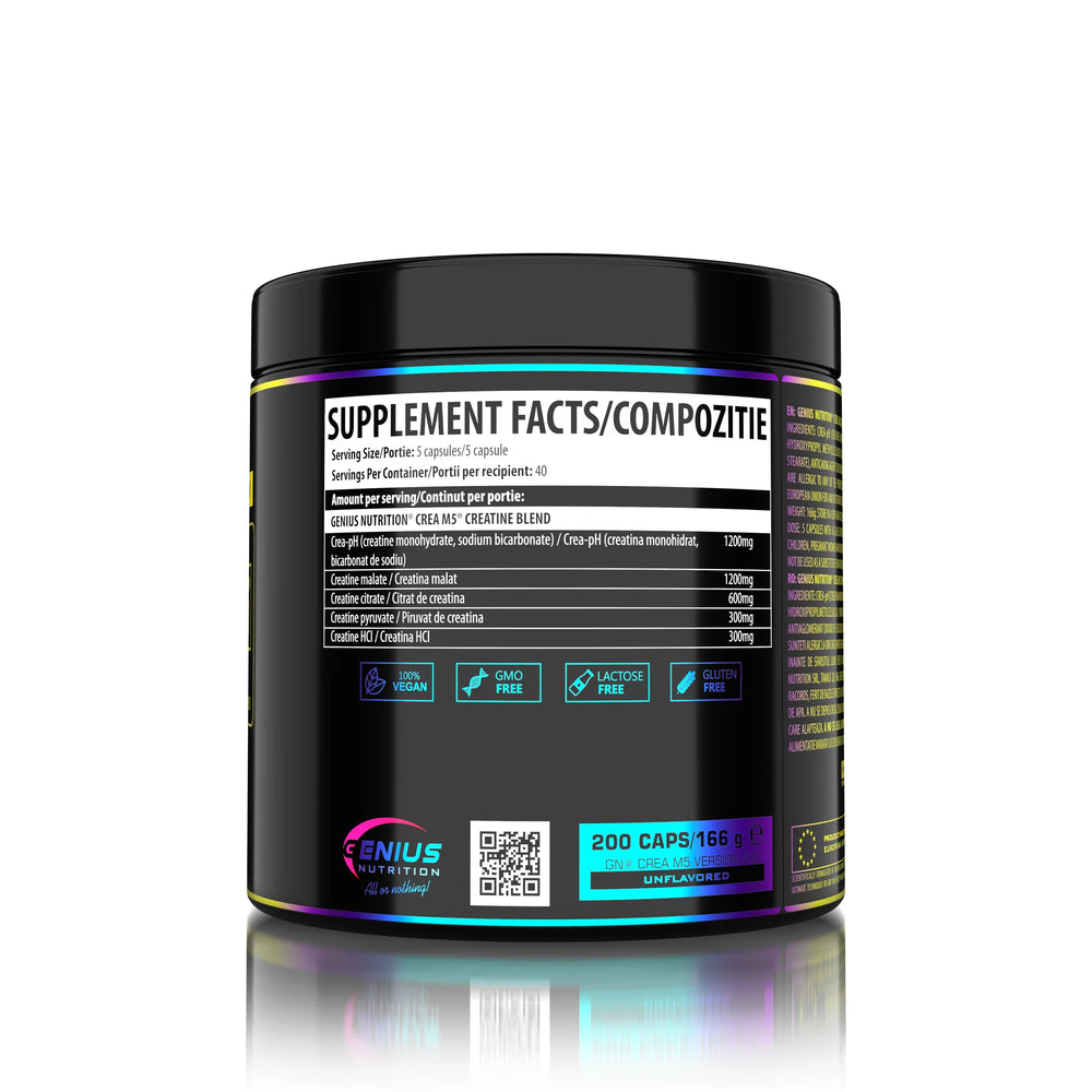CREA-M5 Genius Nutrition, 200 capsule/40 serviri, Complex multi-fusion creatine blend