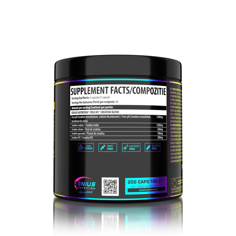CREA-M5, Genius Nutrition, 200 capsule/40 serviri, Complex multi-fusion creatine blend