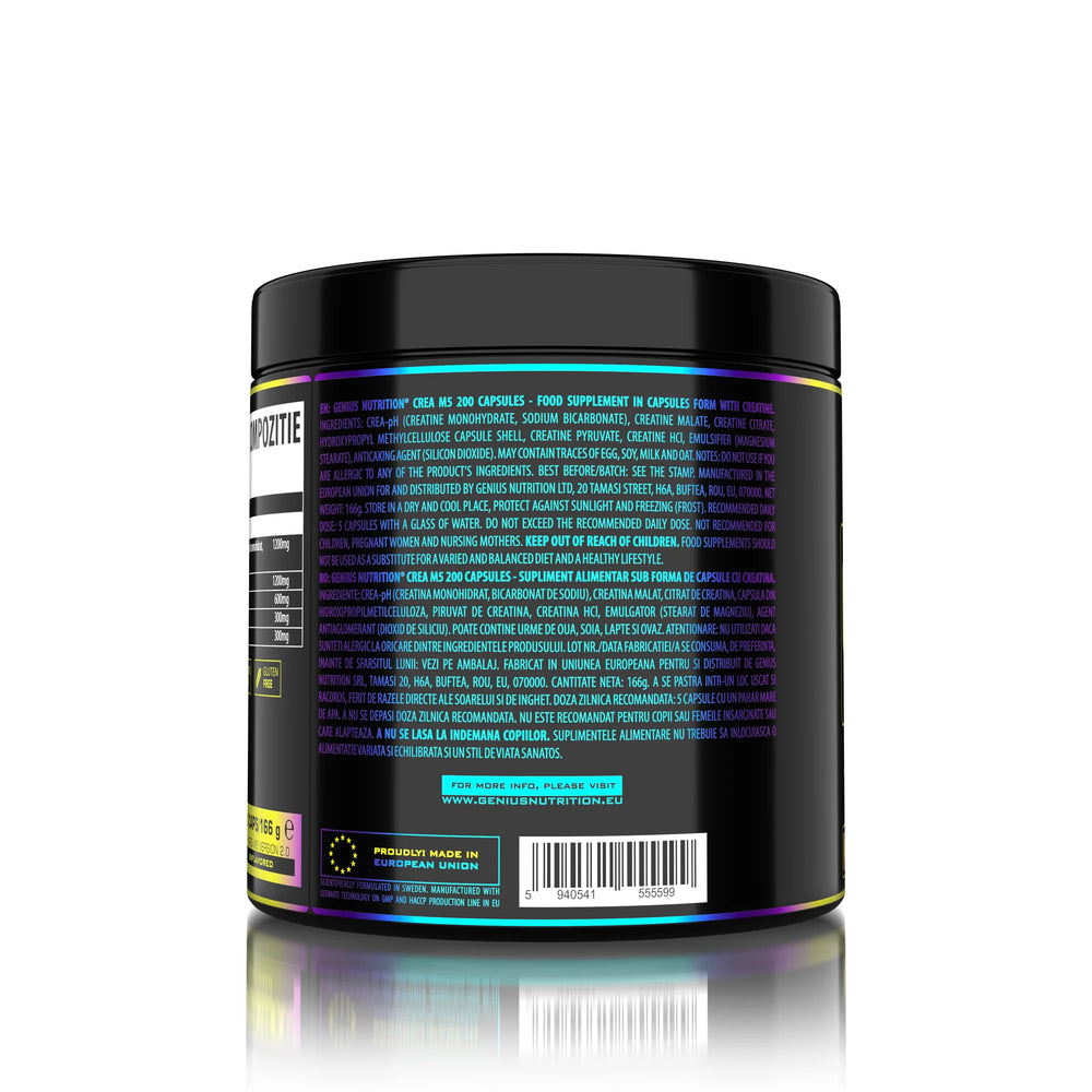 CREA-M5 Genius Nutrition, 200 capsule/40 serviri, Complex multi-fusion creatine blend