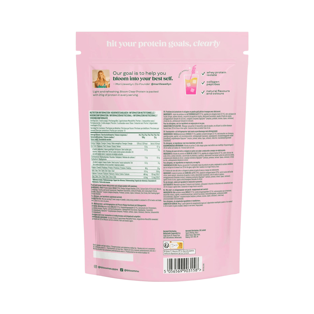 Clear Whey Protein, Bloom, 250g | Izolat proteic din zer și peptide de colagen bovin