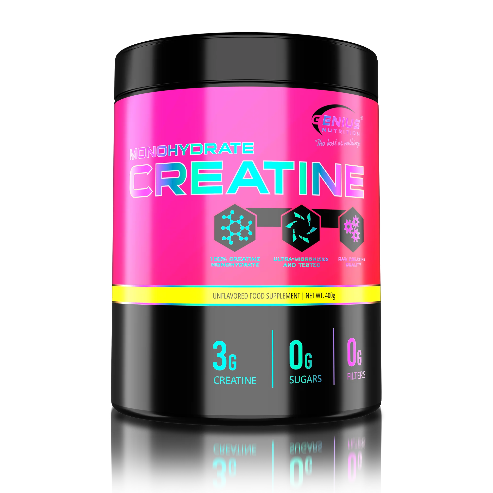 Creatine Monohydrate, Genius Nutrition, pudra, 400g/133 serviri, fără aroma