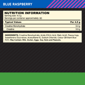 Micronised Creatine Powder, Optimum Nutrition, 360g | Creatina monohidrata Blue Raspberry