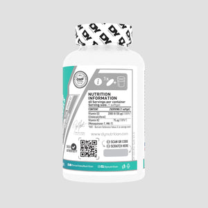 Supplement bottle with label on a gray background