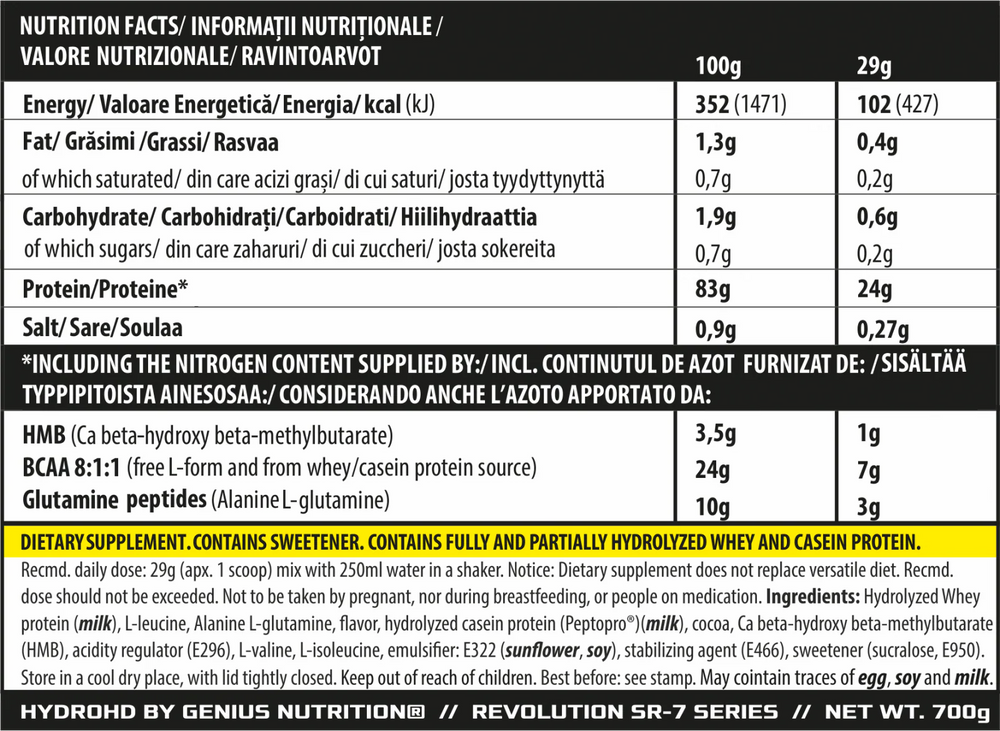 HYDRO-HD 700g/24 serviri, Genius Nutrition, pudra, Complex proteic cu absorbtie ridicata