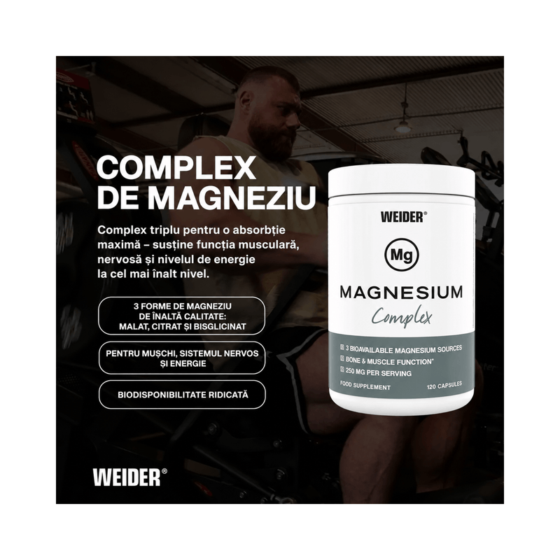 Magnesium Complex, Weider, 120 capsule | Complex cu 3 surse de magneziu