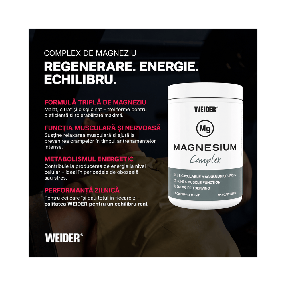 Magnesium Complex, Weider, 120 capsule | Complex cu 3 surse de magneziu