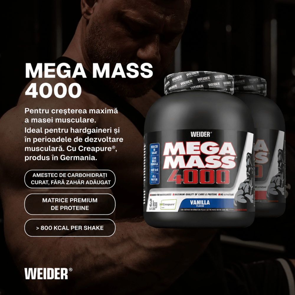 Mega Mass 4000, Weider, 3kg | Gainer pentru crestere masa musculara
