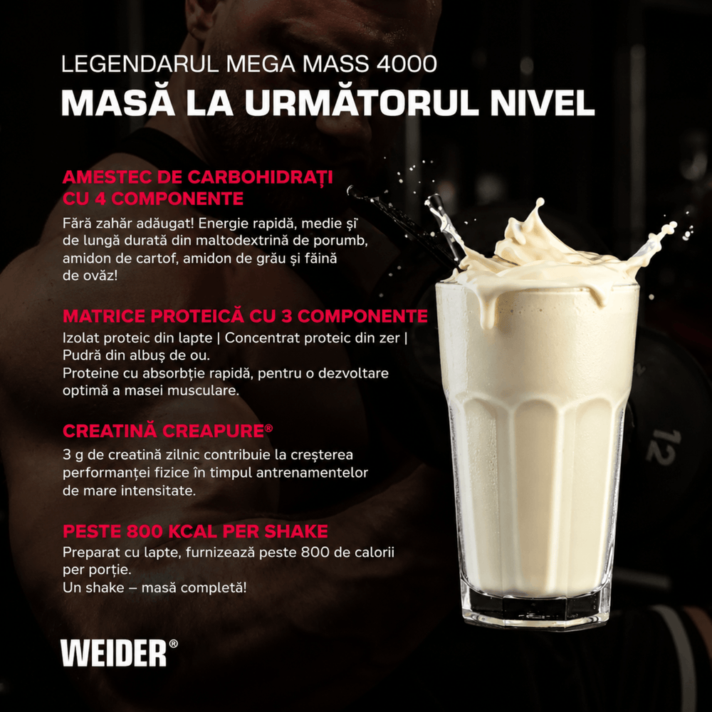 Mega Mass 4000, Weider, 3kg | Gainer pentru crestere masa musculara