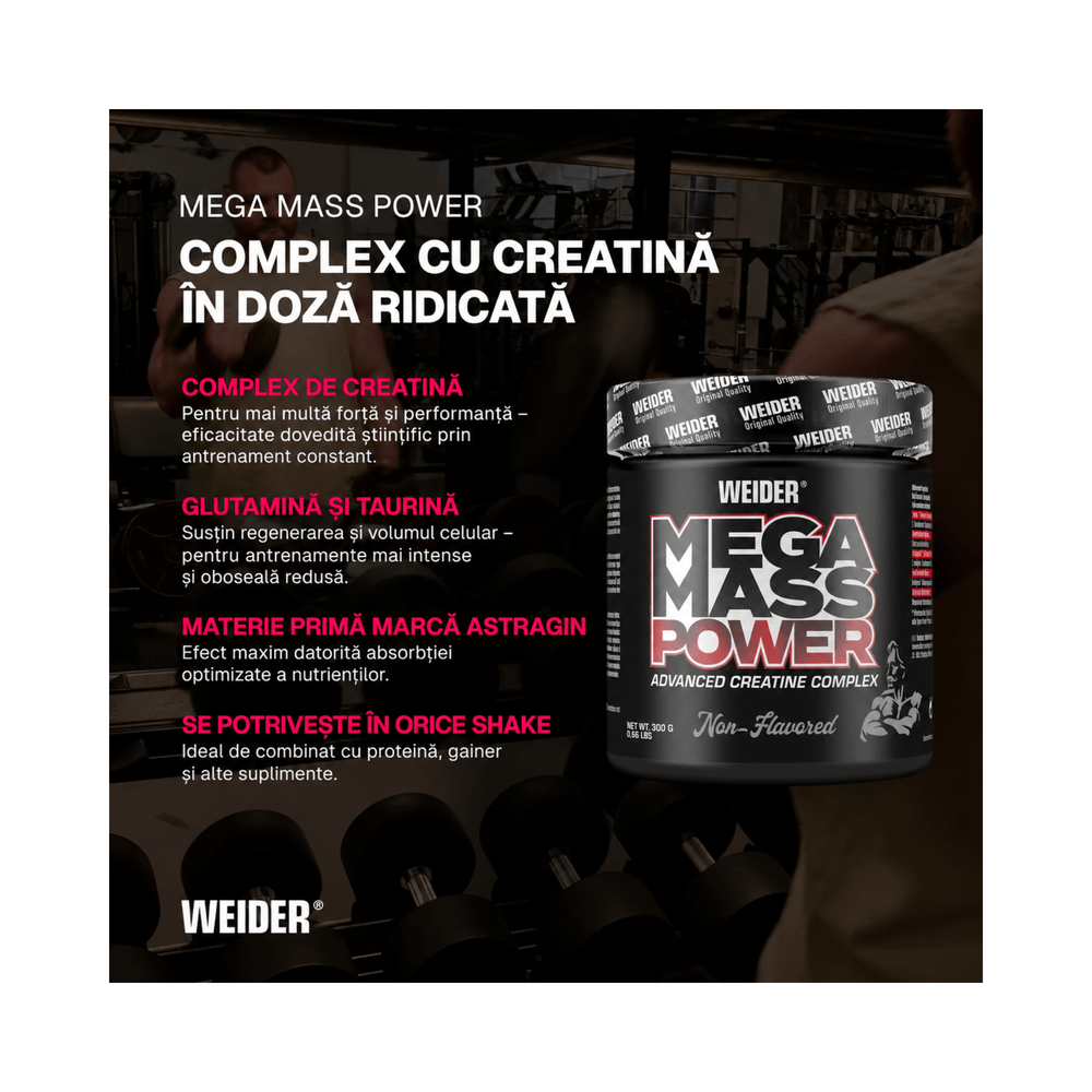 Mega Mass POWER, Weider, 300g | Complex creatina anhidra