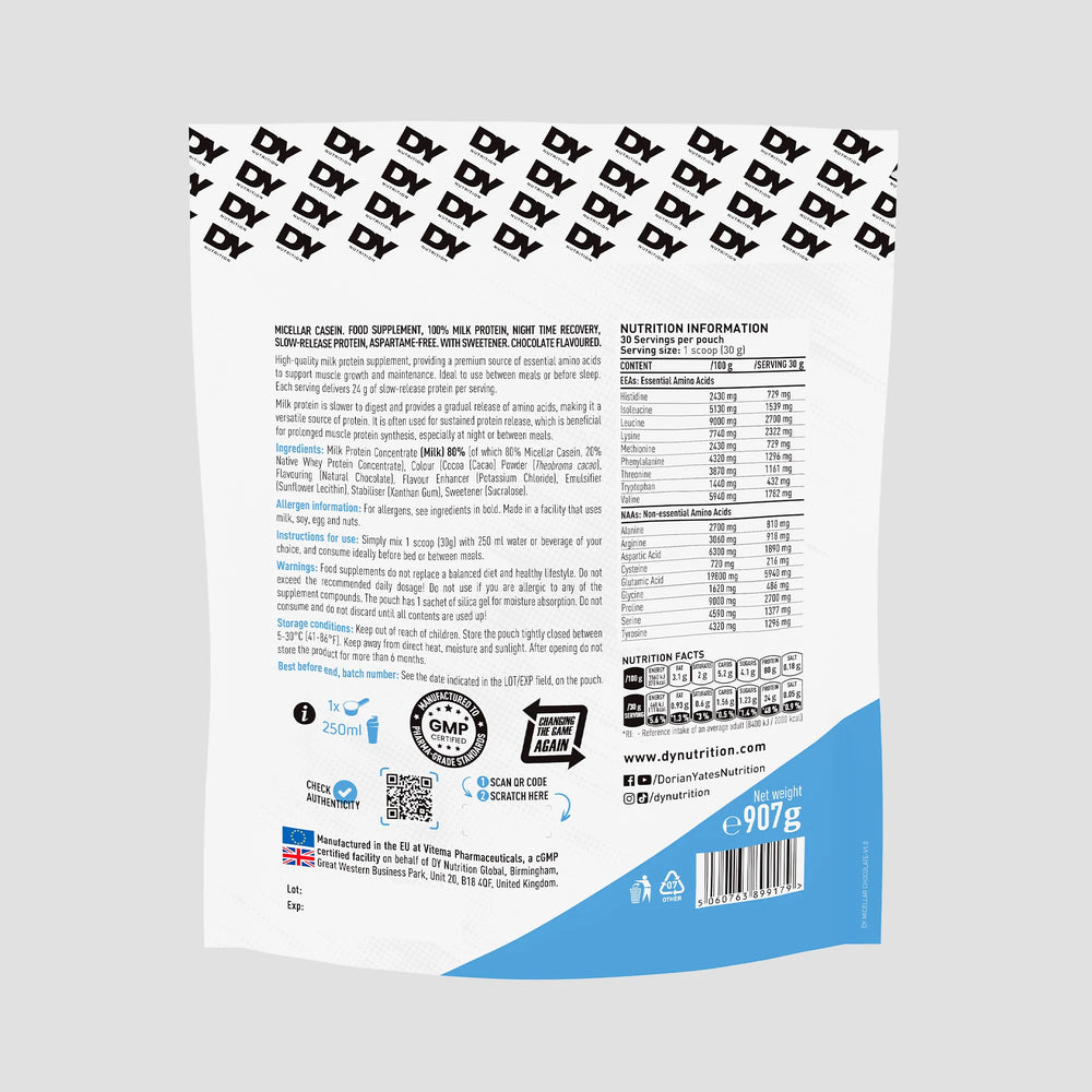 Proteina Micellar Casein, DY Nutrition, 907g/30 de serviri, Cazeina micelara