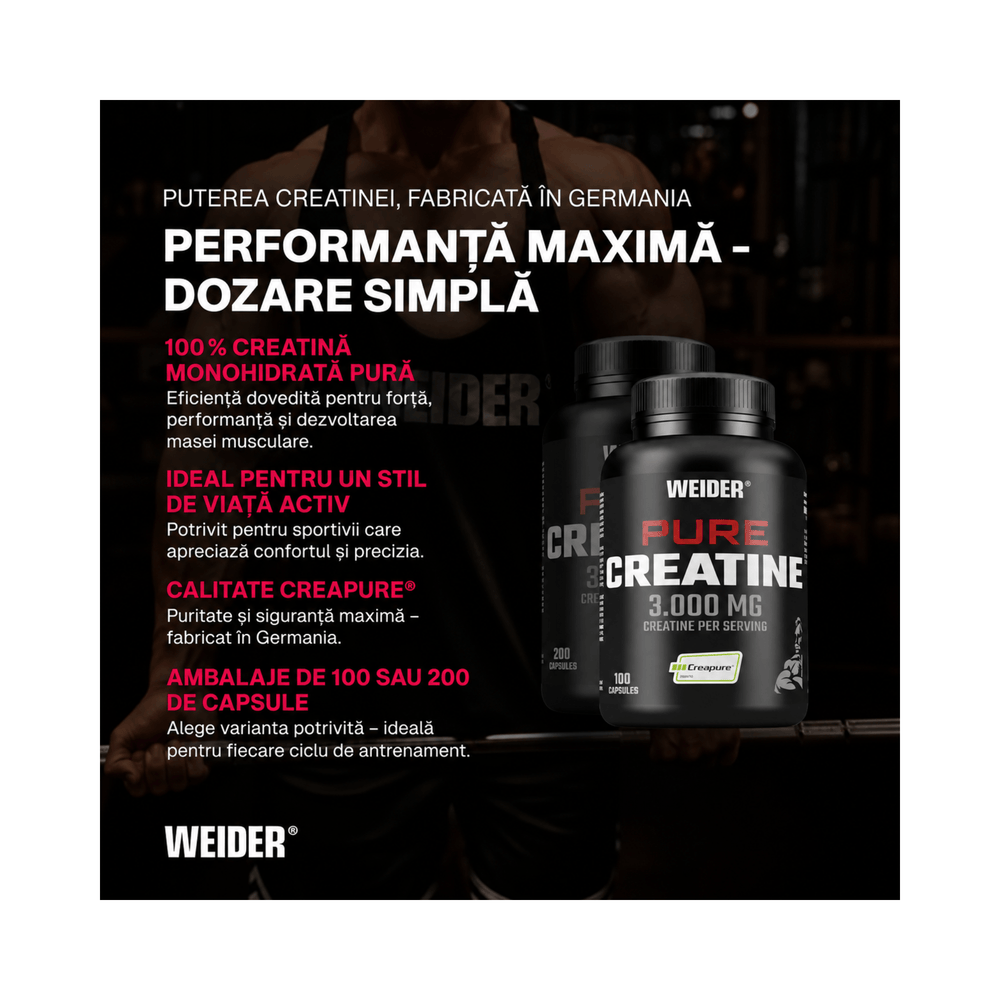 Pure Creatine, Weider, capsule | Creatina monohidrat Creapure