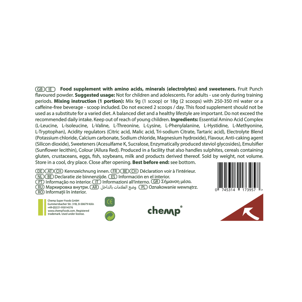 Pure EAA+ Electrolytes, Chemp®, 306g | Aminoacizi EAA și Electroliți