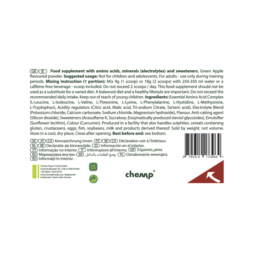 Pure EAA+ Electrolytes, Chemp®, 306g | Aminoacizi EAA și Electroliți