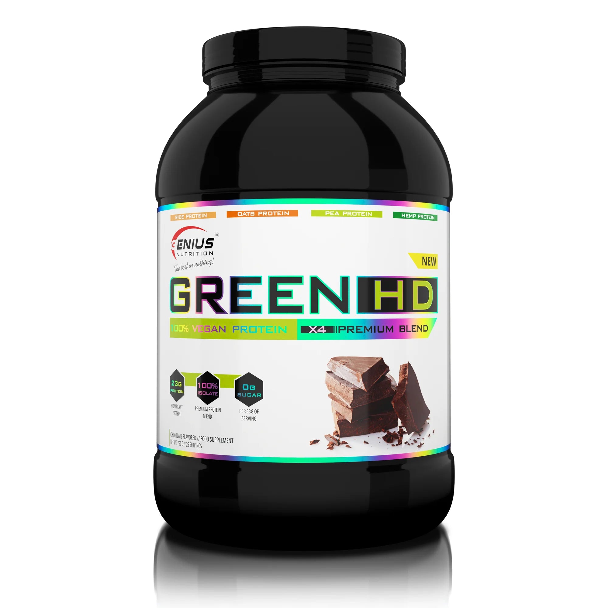 VEGAN PROTEIN GREEN-HD 750g/25 serviri, Genius Nutrition, Pudra proteica vegetala