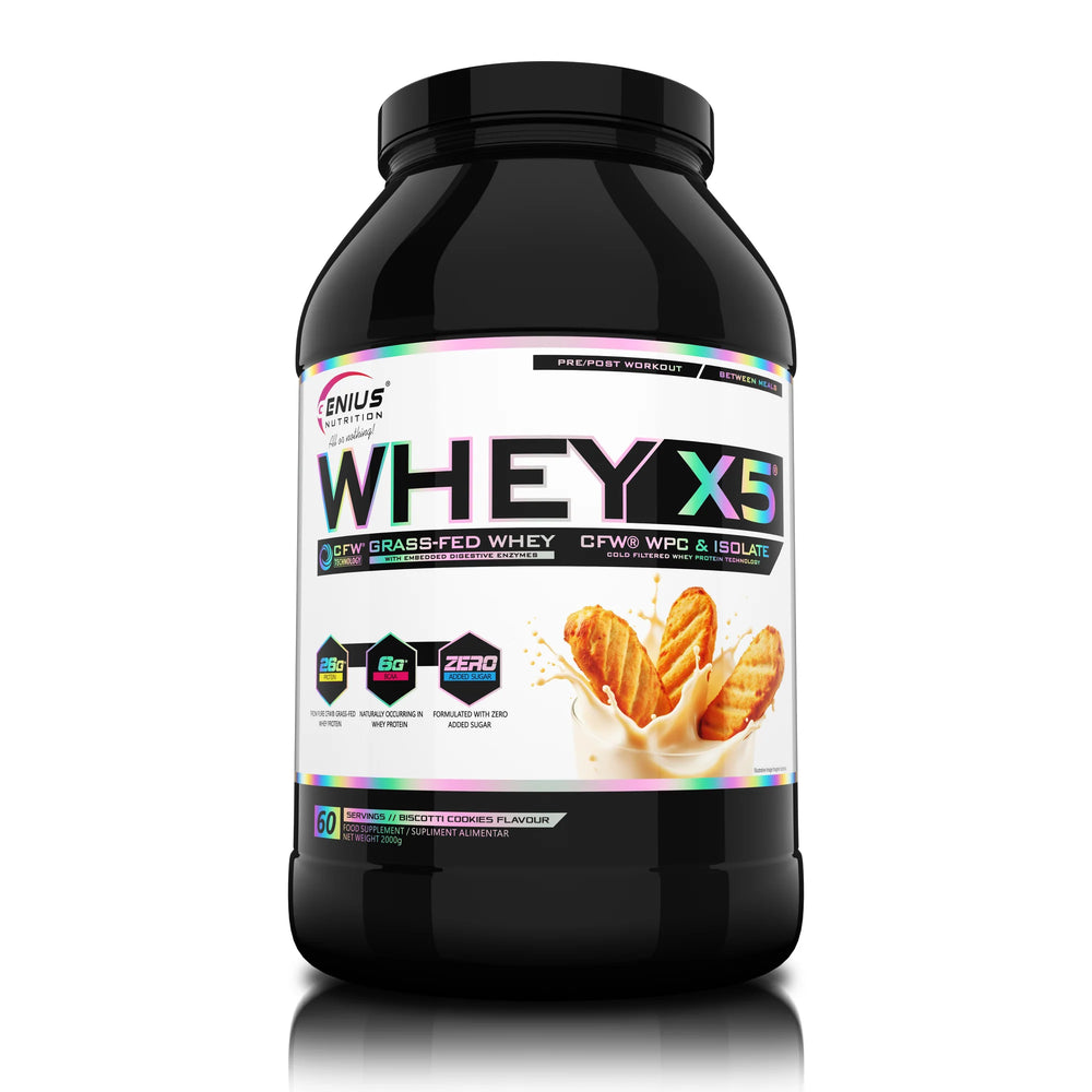 WHEY-X5®, Genius Nutrition, pudra, 2000g/60 serviri, Blend proteic din zer concentrat si izolat