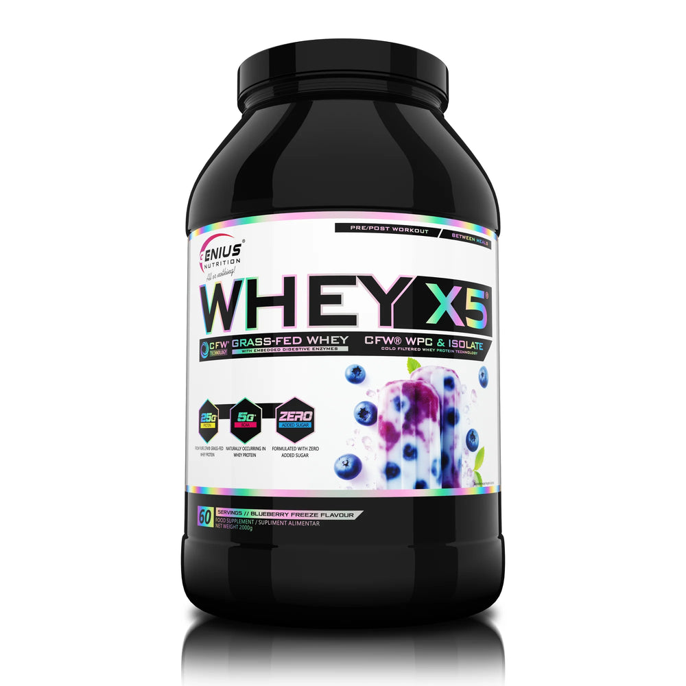 WHEY-X5®, Genius Nutrition, pudra, 2000g/60 serviri, Blend proteic din zer concentrat si izolat