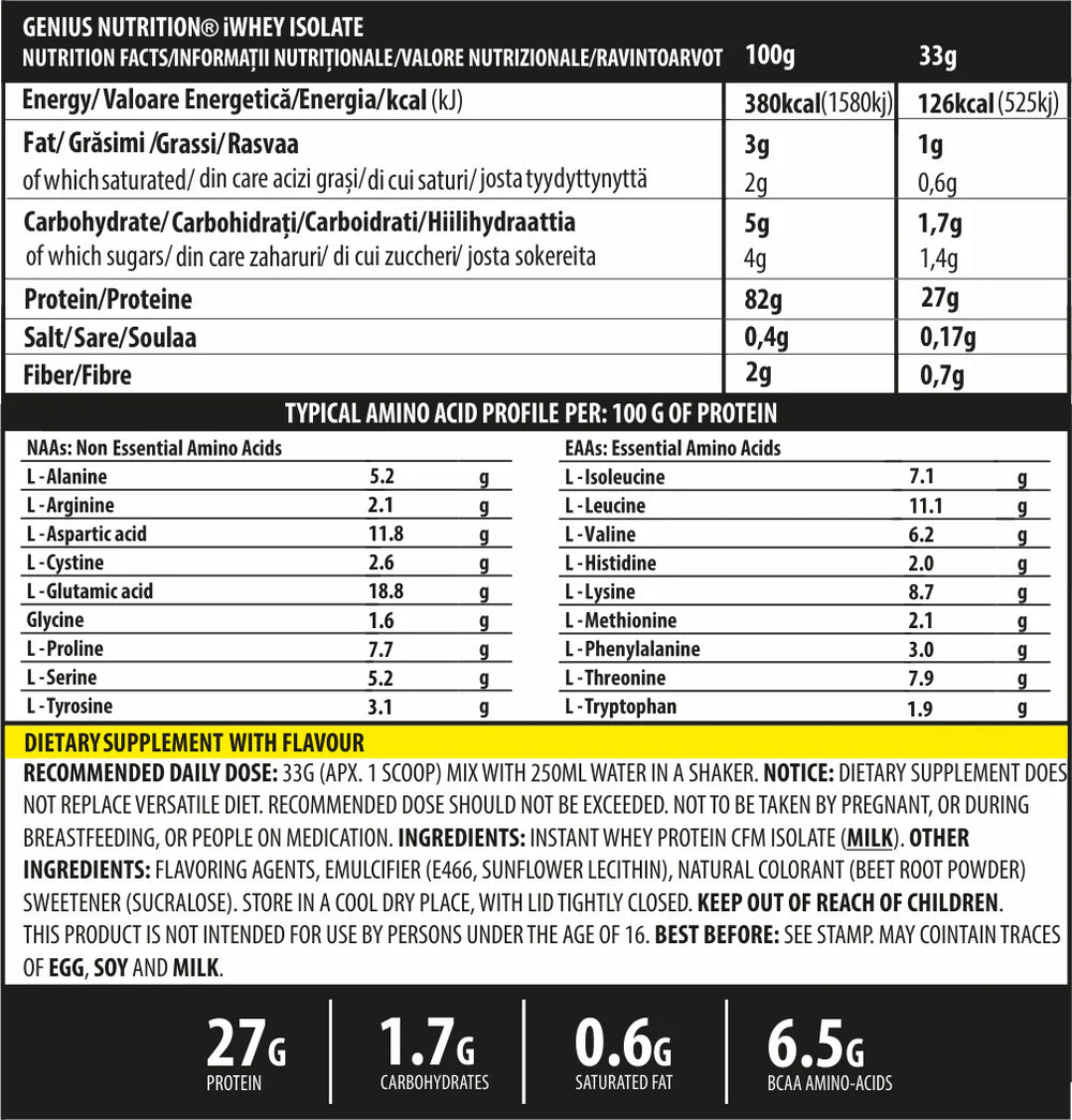iWHEY ISOLATE, 900g/27 serviri, Genius Nutrition, pudra, Proteina izolata din zer